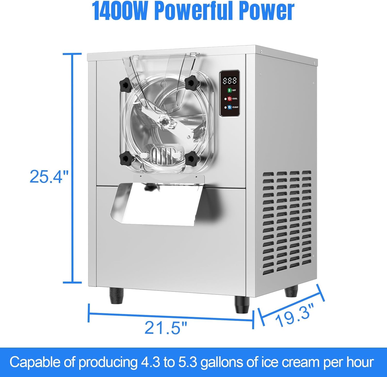 COOLBABY Commercial Desktop Ice Cream Making Machine, Hard Ice Cream Machine, Gelato, Sorbet and Frozen Yogurt Maker, Stainless Steel, 5.3 Gal/H, 1400W - COOLBABY
