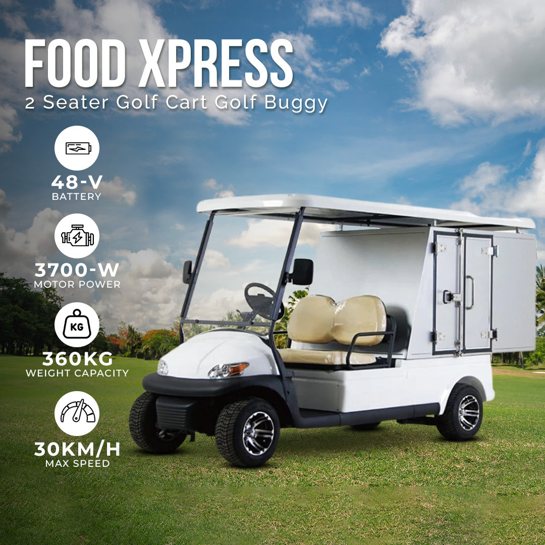 Electric Food and Beverage Vending Golf Cart | 2-Seater with Refrigerated Storage