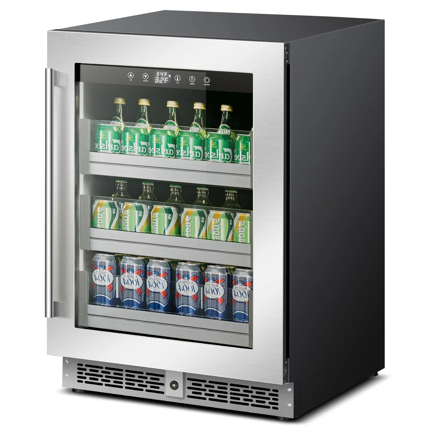 Beverage cooler with drinks on a white background