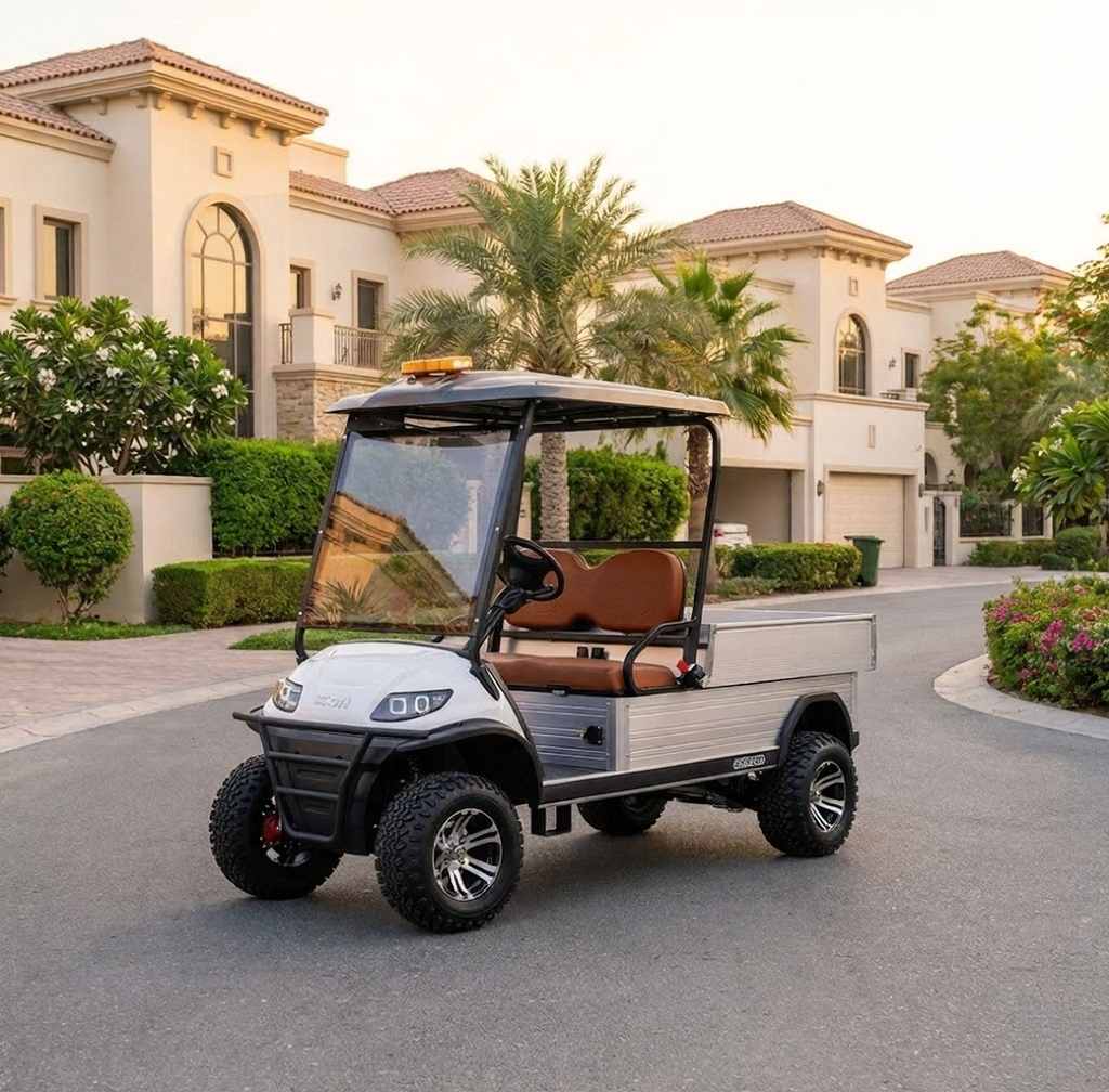 Lifted 2-Seater Electric Utility Golf Cart with Hydraulic Cargo Bed | Off-Road