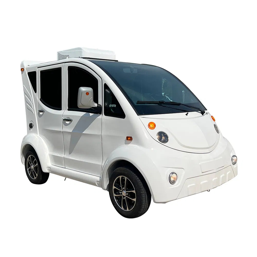 Small white electric vehicle on a white background