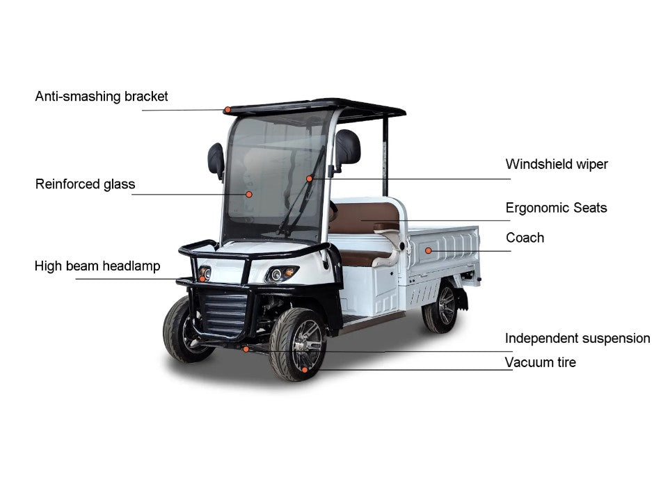 2-Seater Electric Utility Golf Cart with Long Cargo Box