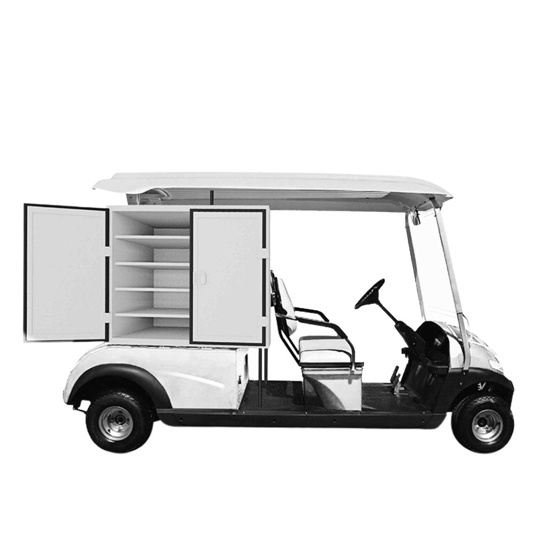 Electric Food and Beverage Vending Golf Cart | 2-Seater with Refrigerated Storage