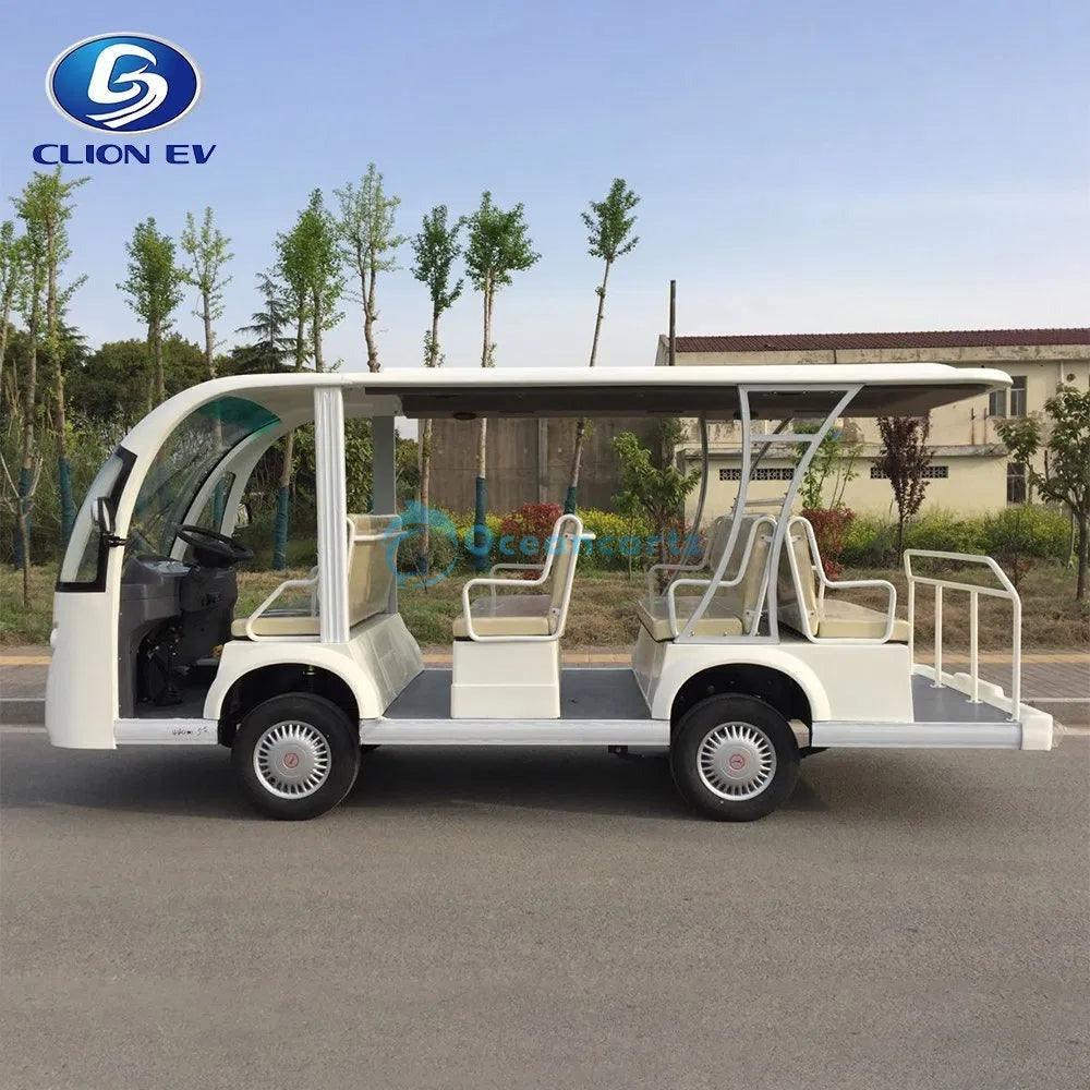 Oceancartz 11-Seater Open-Sided 48V Electric Sightseeing Bus with 5kW Motor and 100km Range Golf Cart - Sightseeing Electric Buses - 11 Seater - Close Up | Oceancartz