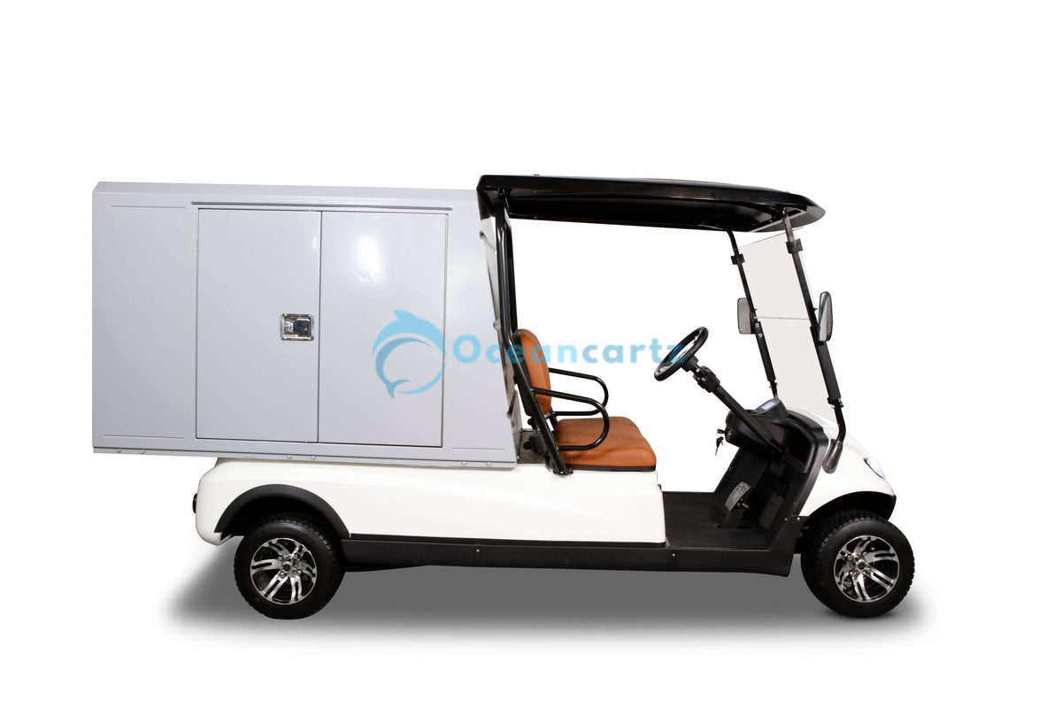 Oceancartz 2-Passenger Electric Utility Golf Cart with Enclosed Lockable Aluminum Cargo Box, 48V 5kW AC Motor, and 500kg Load Capacity - Utility Golf Carts - 2 Seater | Oceancartz