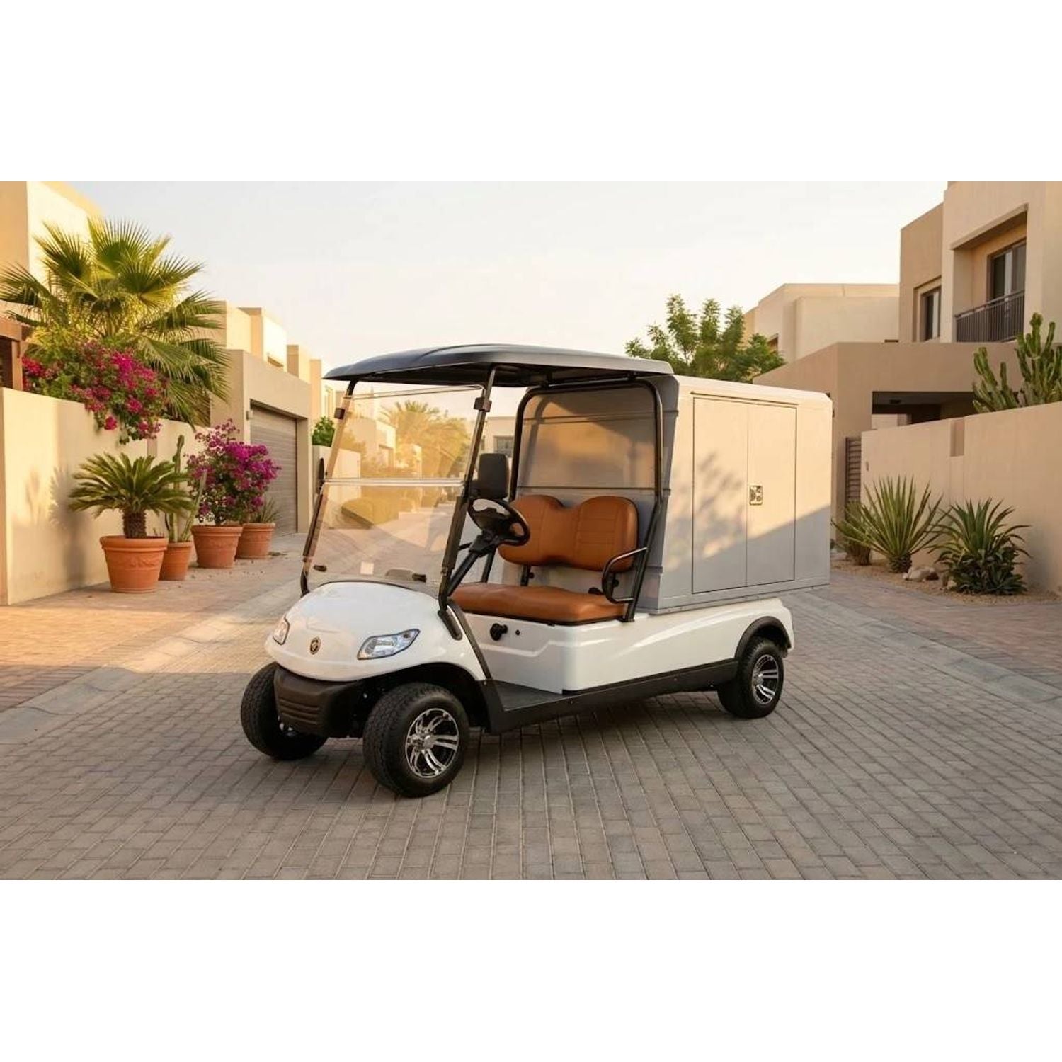 Oceancartz 2-Passenger Electric Utility Golf Cart with Enclosed Lockable Aluminum Cargo Box, 48V 5kW AC Motor, and 500kg