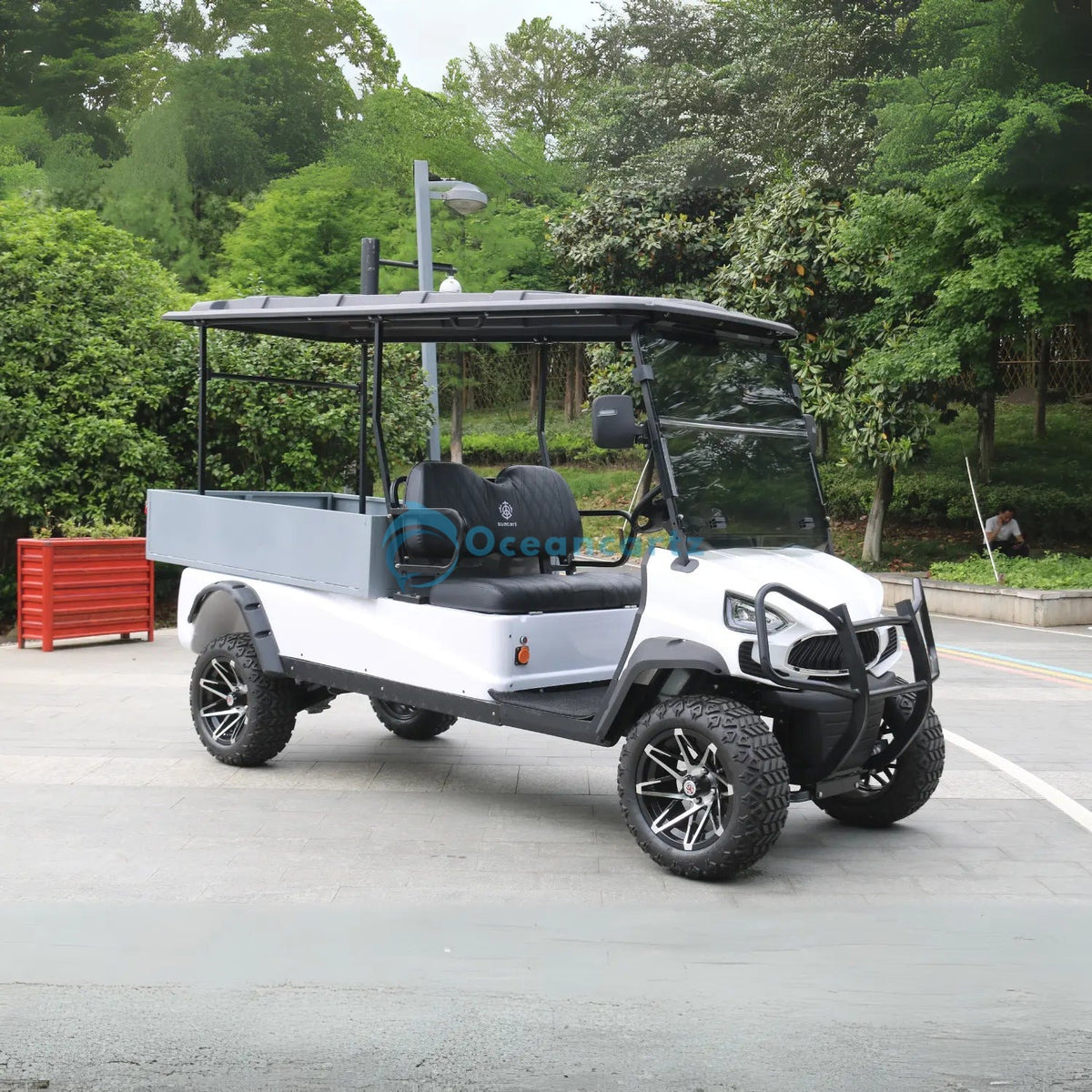 Oceancartz 2-Seater Off-Road Utility Electric Golf Cart, 48V 5000W AC Motor, 108Ah Lithium Battery, 227kg Rear Dump Bed, 1360kg Winch, 64km Range - Utility Golf Carts - 2 Seater | Oceancartz