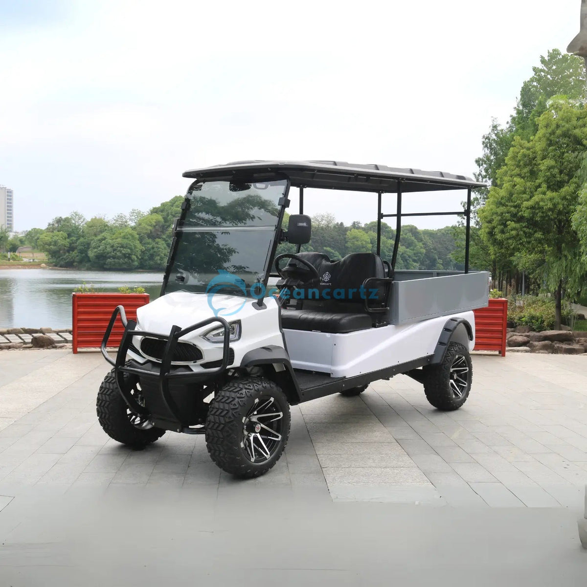 Oceancartz 2-Seater Off-Road Utility Electric Golf Cart, 48V 5000W AC Motor, 108Ah Lithium Battery, 227kg Rear Dump Bed, 1360kg Winch, 64km Range - Utility Golf Carts - 2 Seater - Close Up | Oceancartz