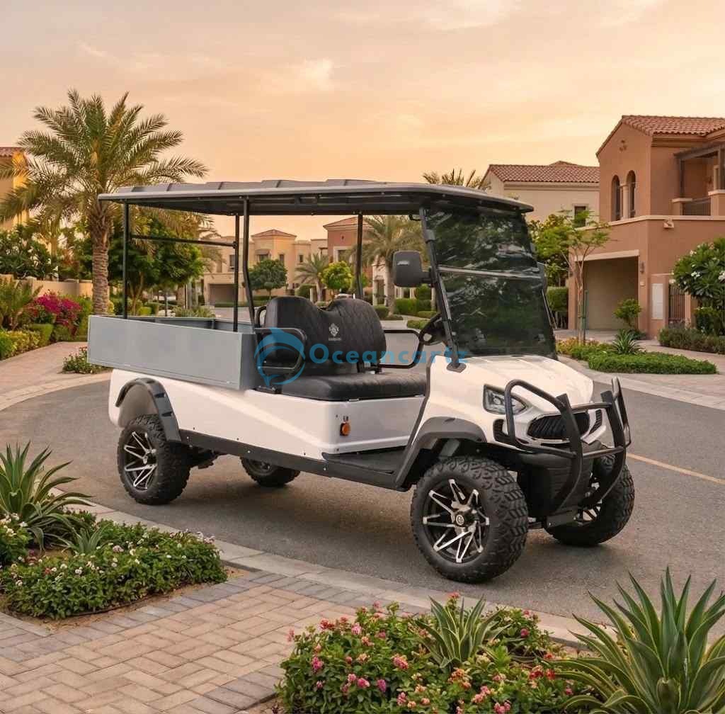 Buy Oceancartz 2-Seater Off-Road Utility Electric Golf Cart, 48V 5000W AC Motor, 108Ah Lithium Battery, 227kg Rear Dump Bed, 1360kg Winch, 64km Range - Utility Golf Carts - 2 Seater at Oceancartz