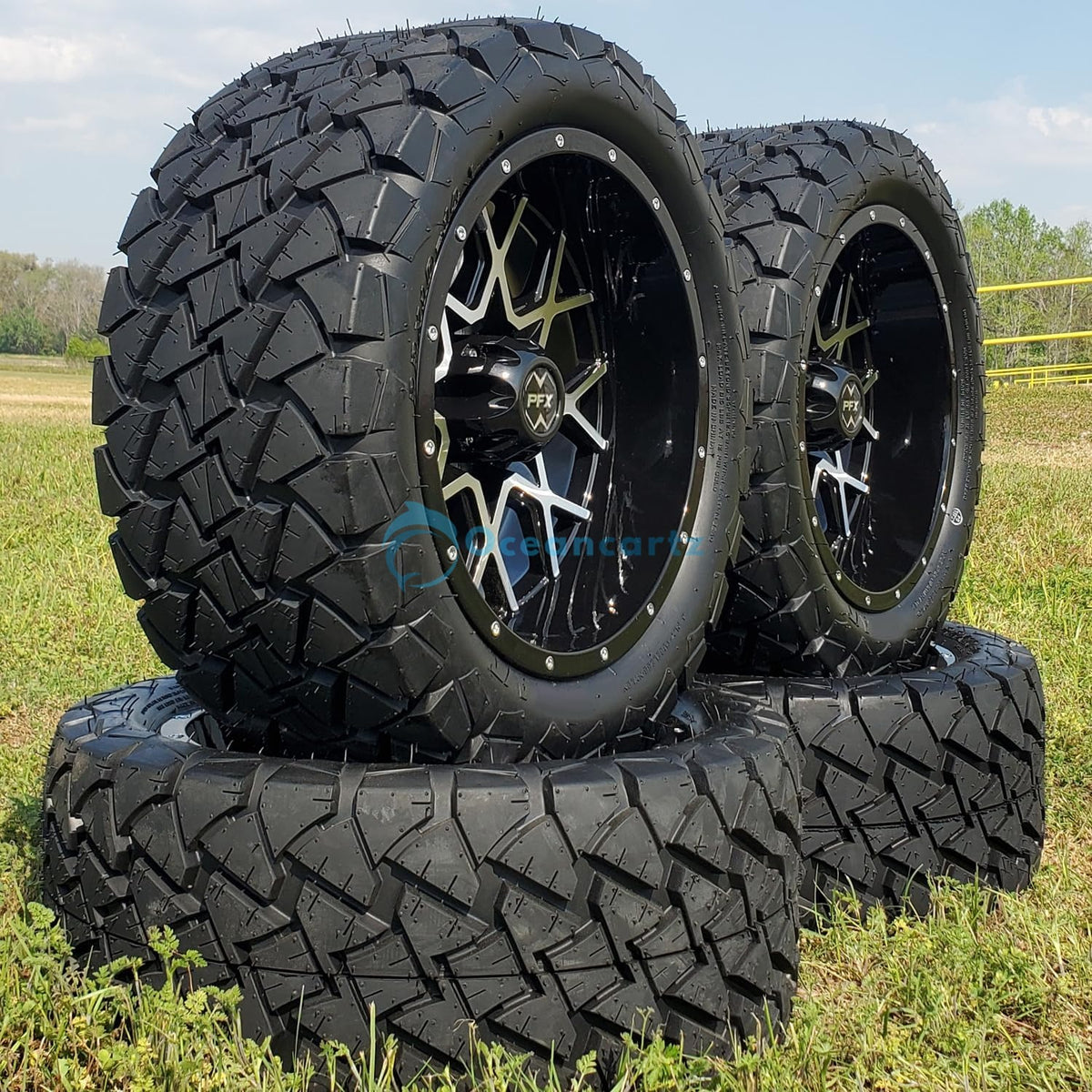 Buy Oceancartz 225/50-14 All-Terrain Tire and 14-Inch Wheel Combo, 23-Inch Diameter Hybrid Street and Turf Tread, 4-Ply, 800 lbs Load Capacity, Requires Lift Kit Golf Cart - Golf Cart Tire at Oceancartz