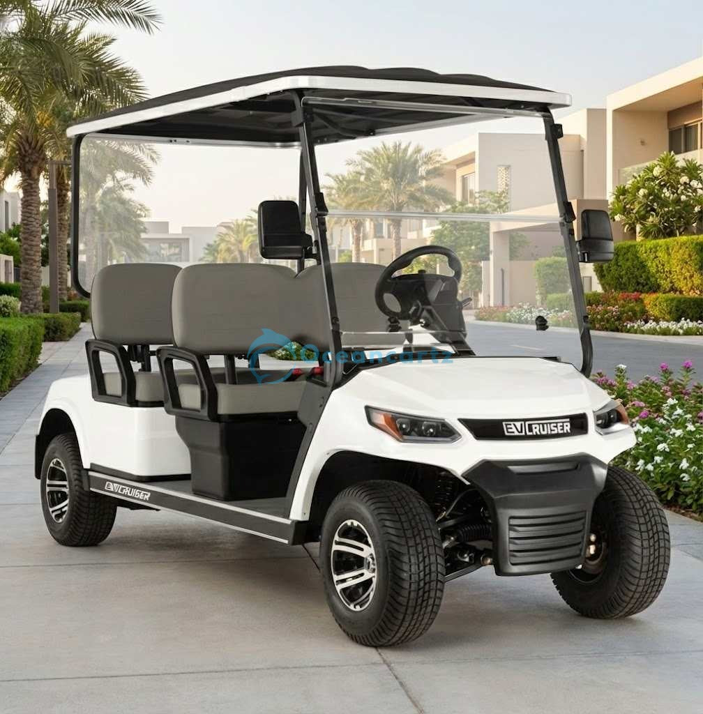 Buy Oceancartz 4-Seater Forward-Facing On-Road Golf Cart, 48V 5kW AC Motor, 48V Sealed Maintenance-Free AGM Battery, 90km Range, 10-Inch Alloy Wheels - Normal Golf Carts - 4 Seater at Oceancartz