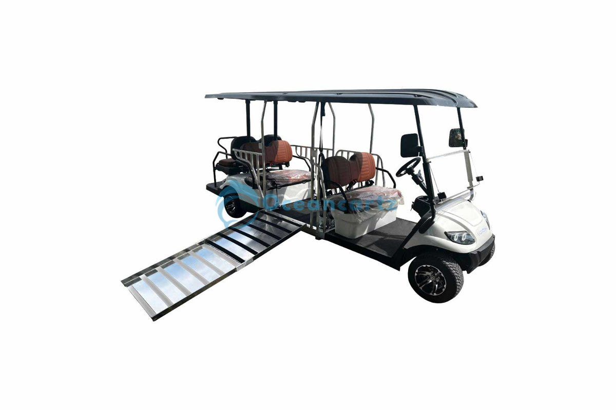 Oceancartz 6-Passenger Wheelchair Accessible Electric Utility Golf Cart with 86cm Ramp, 5kW Motor, and 51V 105Ah Lithium Battery - Utility Golf Carts - 6 Seater - Close Up | Oceancartz
