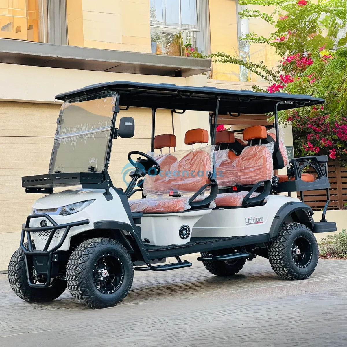 Oceancartz 6-Seater (4+2) Off-Road Electric Golf Cart, 48V 5000W Motor, 130Ah Lithium Battery, 14-Inch Alloy Rims, 23x10-14 All-Terrain Tires, 45 km/h Max Speed - Normal Golf Carts - 4+2 Seater | Oceancartz
