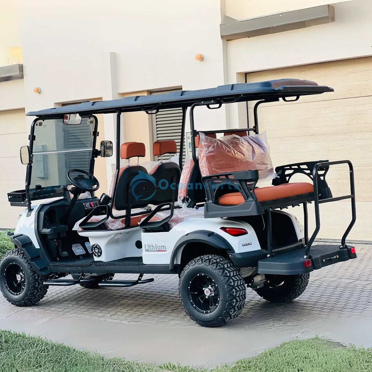 Oceancartz 6-Seater (4+2) Off-Road Electric Golf Cart, 48V 5000W Motor, 130Ah Lithium Battery, 14-Inch Alloy Rims, 23x10-14 All-Terrain Tires, 45 km/h Max Speed - Normal Golf Carts - 4+2 Seater - Close Up | Oceancartz
