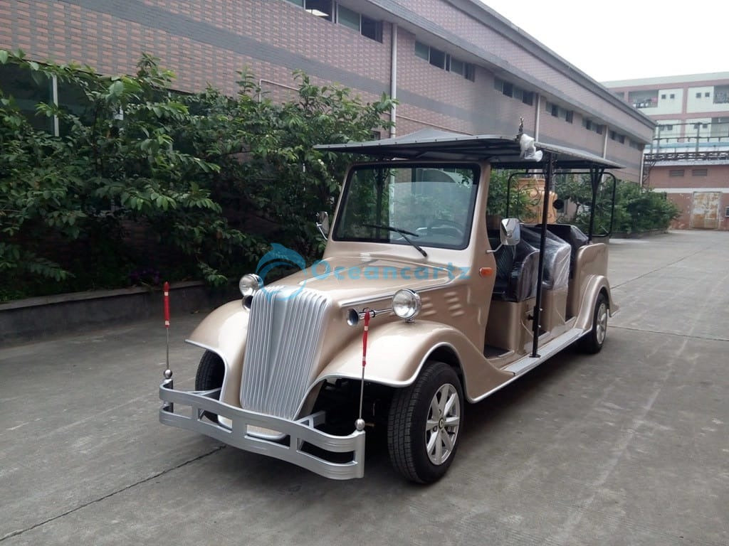 Oceancartz 8-Passenger Classic Style Electric Tour Golf Cart with 7.5kW AC Motor and 72V 200Ah Battery System - Classic Golf Carts - 6+2 Seater - Close Up | Oceancartz