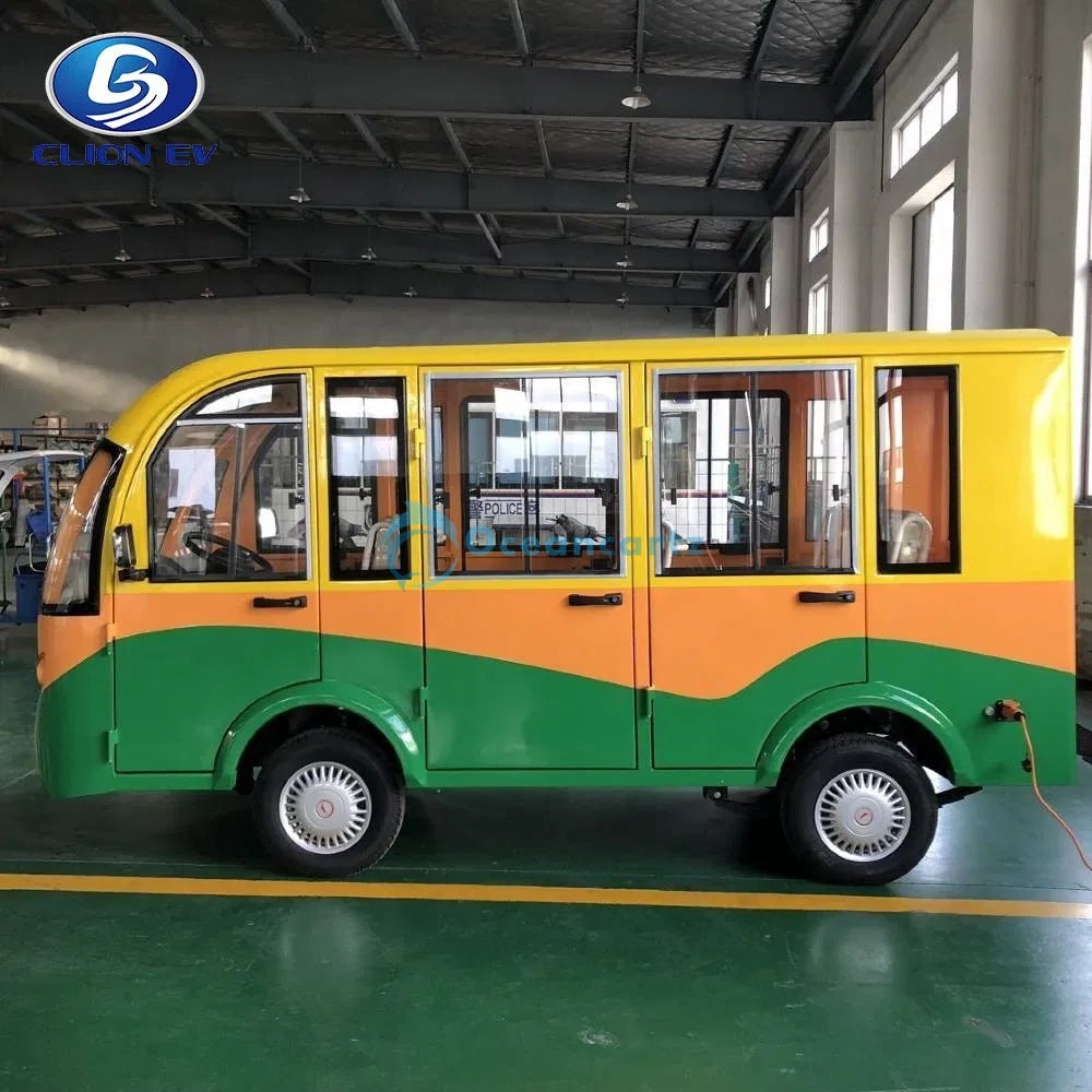 Oceancartz 8-Seater Enclosed 48V Electric Sightseeing Cart with 4kW Motor Golf Cart - Sightseeing Electric Buses - 8 Seater - Close Up | Oceancartz