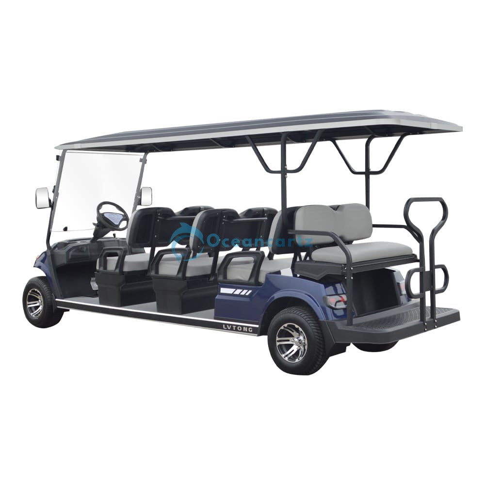 Oceancartz 8-Seater Forward-Facing On-Road Golf Cart Shuttle, 48V 5kW AC Motor, Maintenance-Free AGM Battery, 80km Range, 10-Inch Wheels - Normal Golf Carts - 8 Seater - Close Up | Oceancartz