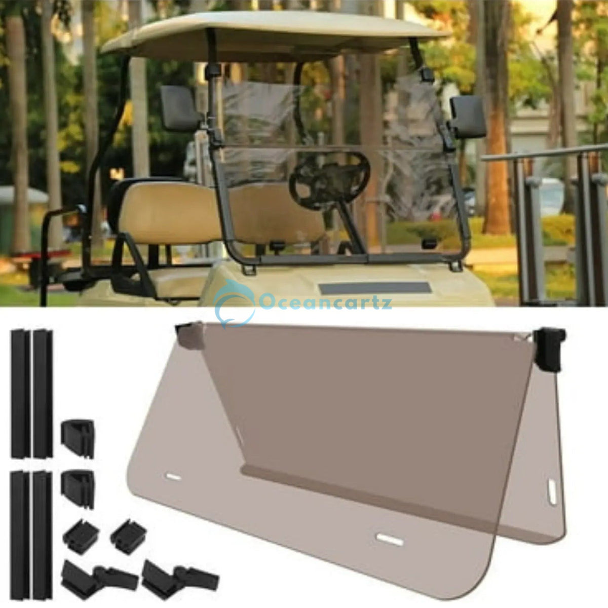 Buy Oceancartz Fold-Down Golf Cart Windscreen (Universal Fit for 2+2 & 4-Seaters) - Golf Cart Windshield at Oceancartz