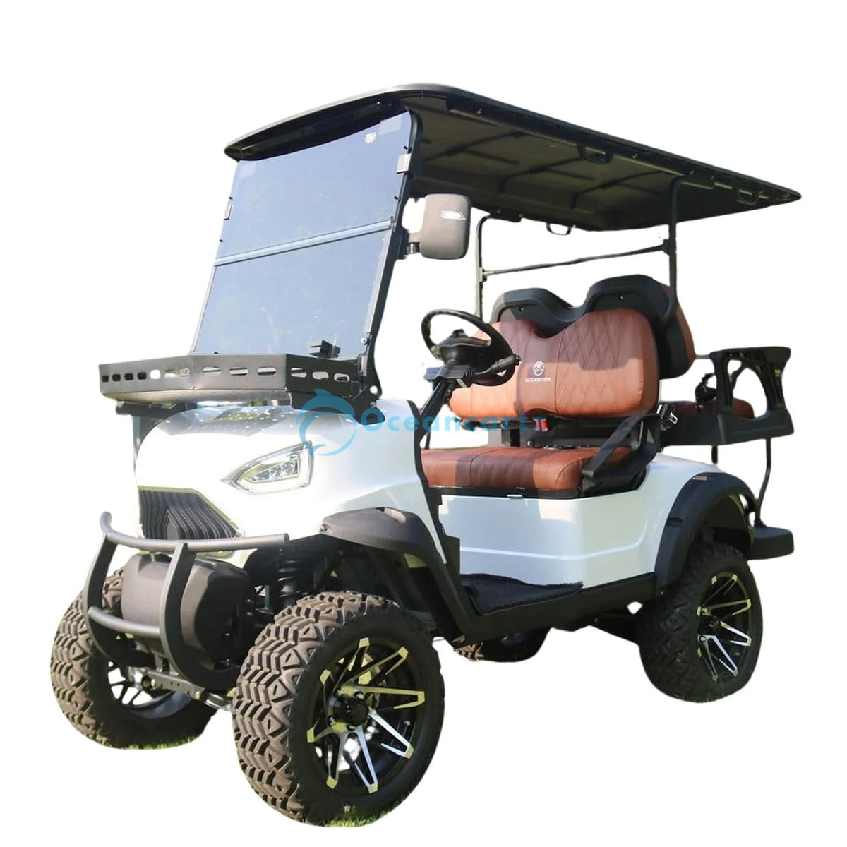 Oceancartz Lifted 4-Seater (2+2) Off-Road Electric Golf Cart, 48V 5000W, 108Ah Lithium, 120km Range, 14" Alloy Wheels, 23/10-14 Tires, 3.5m Turning Radius - Normal Golf Carts - 2+2 Seater - Close Up | Oceancartz
