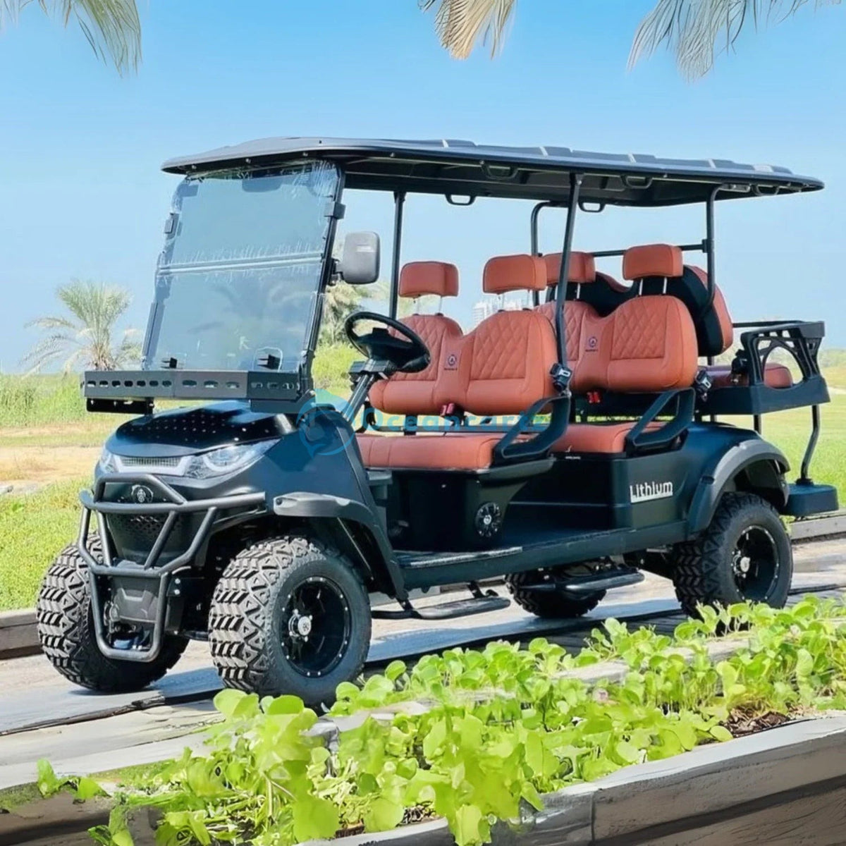 Oceancartz Lifted 6-Seater (4+2) Off-Road Electric Golf Cart, 48V 5000W Motor, 130Ah Lithium Battery, 14-Inch Alloy Rims, 23x10-14 All-Terrain Tires, 100km Range - Normal Golf Carts - 4+2 Seater | Oceancartz