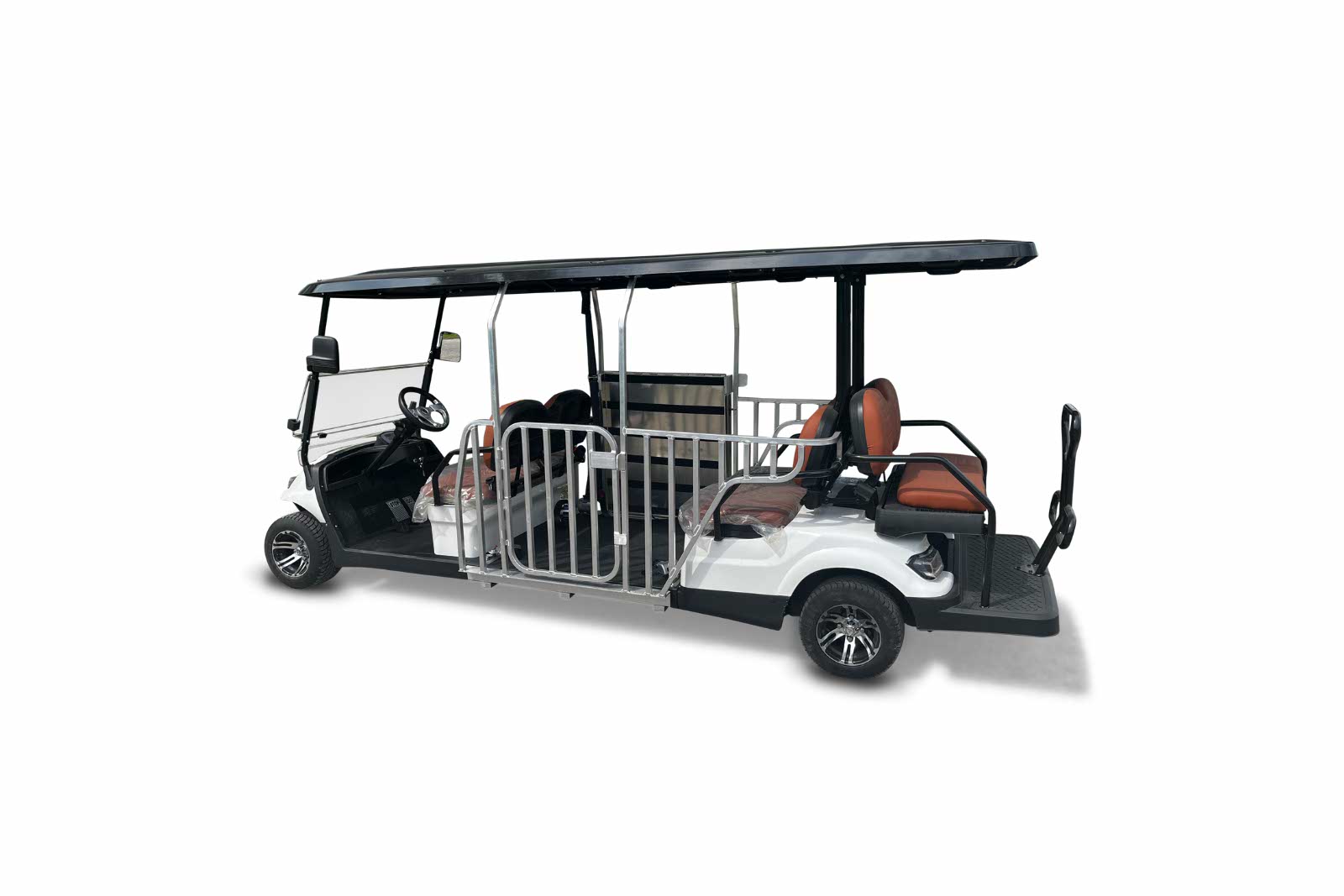 Golf cart with a canopy on a white background